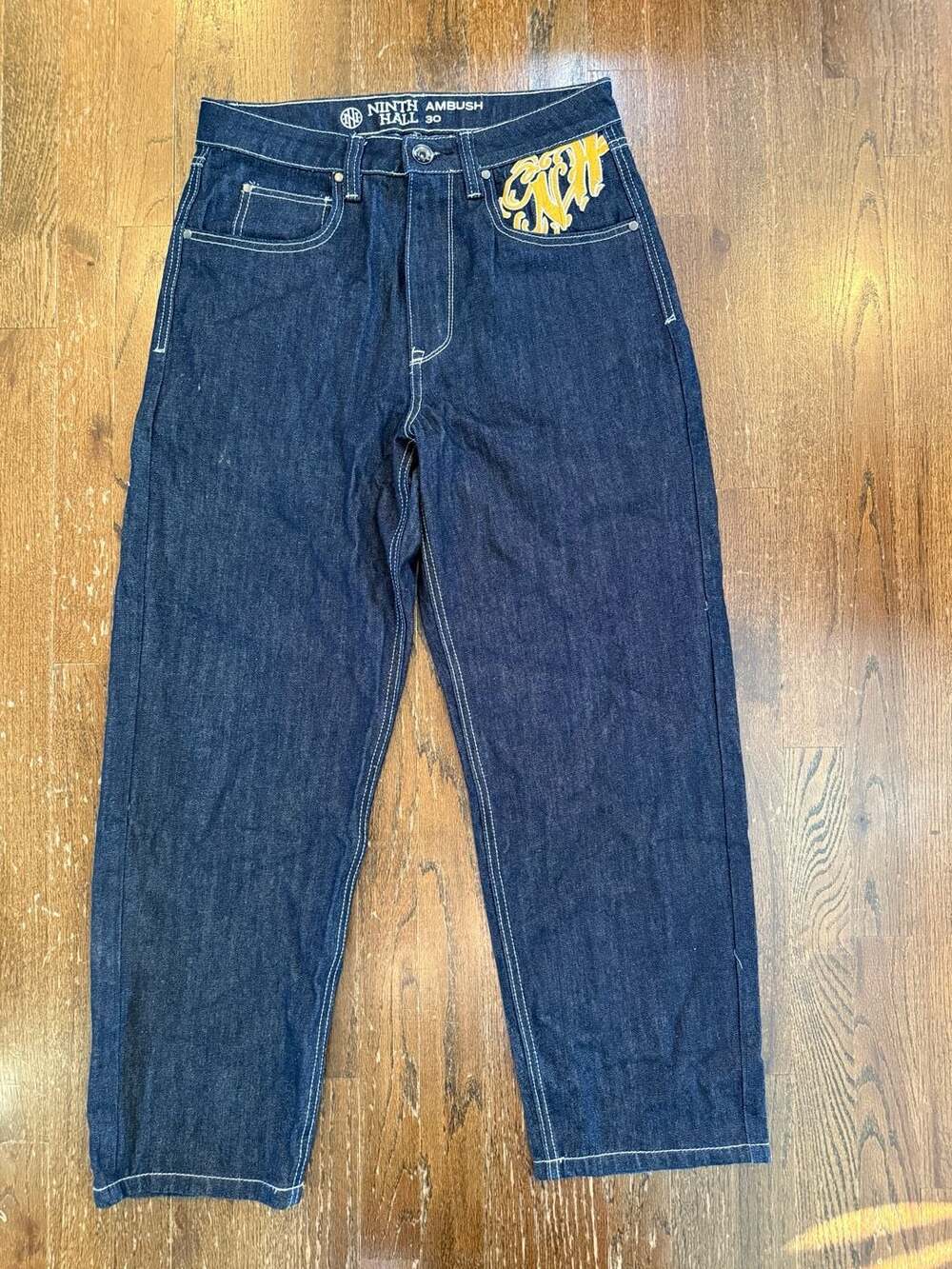 Y2K Ninth Hall Ambush Dragon Embroidered Raw Indigo Baggy Jeans Size 30x29